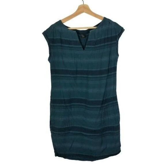 Prana Kai Dark Blue Stripe Short Sleeve Shift Mini Dress S - Picture 1 of 3